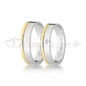 Par de alianas com brilhante em ouro branco com amarelo 18k - 750