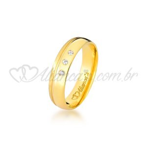 Aliana com brilhante em ouro 18k - Ideal para casamento e noivado