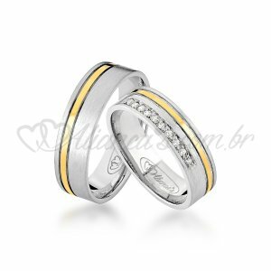 Alianas com brilhantes em ouro  branco e amarelo18k -