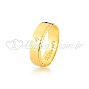 Aliana para casamento e noivado com brilhante em ouro 18k - 750