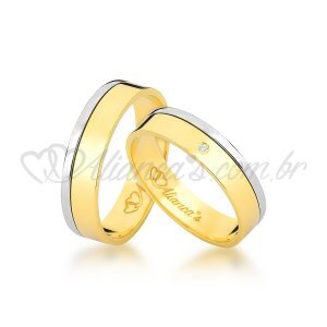 Par de alianas com brilhante em ouro amarelo e branco 18k - 750