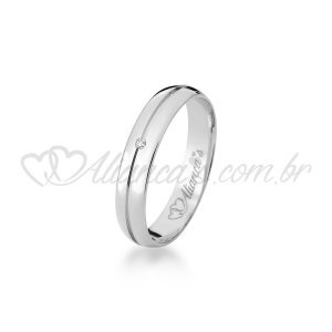 Aliança de noivado e casamento com brilhante em ouro branco 18k - 750