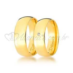 Alianas de casamento com brilhante em ouro 18k - Modelo tradicional.