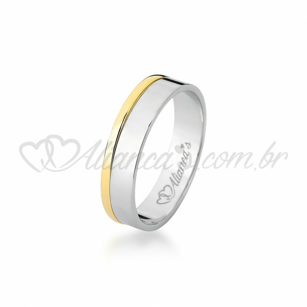 Par de alianas com brilhante em ouro branco com amarelo 18k - 750