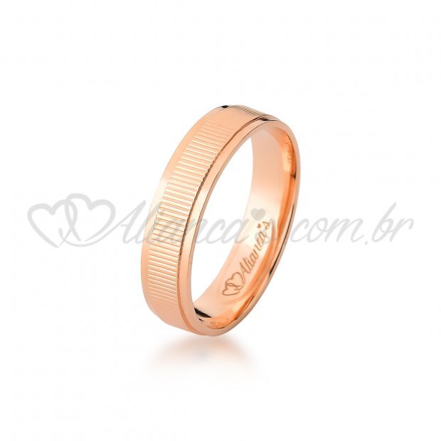 Par de alianas lisas de noivado e casamento em ouro rose 18K-  Acabamento semi anatmico e diamantado