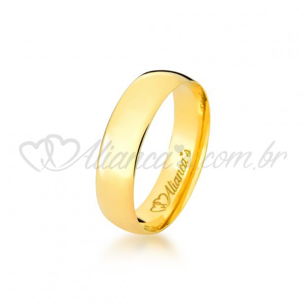 Aliana perfeita para casamento e noivado em ouro 18k. Modelo tradicional em formato abaulado e semi anatmico.