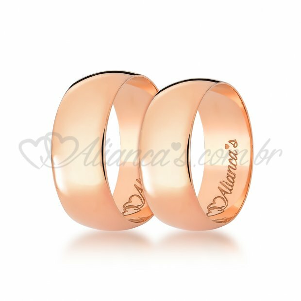 Par de alianas lisas de casamento em ouro rose 18k - 750