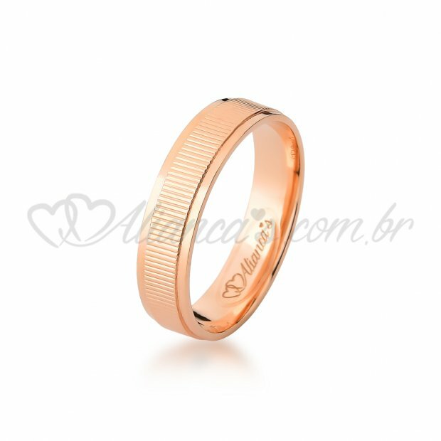 Par de alianas lisas de noivado e casamento em ouro rose 18K-  Acabamento semi anatmico e diamantado