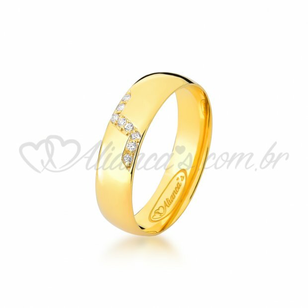 Par de alianas com brilhante de casamento e noivado em ouro 18k - 750