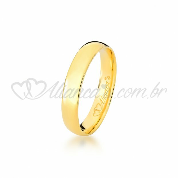 Aliana para noivado e casamento em ouro amarelo 18k - 750. Modelo tradicional.