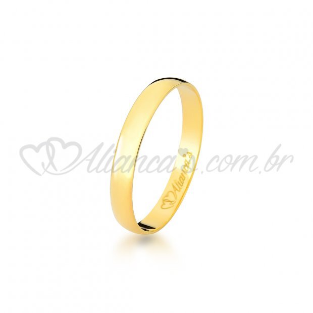 Aliana de casamento em ouro amarelo 18k - 750 - Modelo clssico  abaulado.