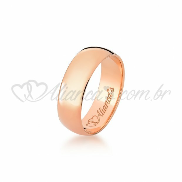 Par de alianas lisas em ouro rose 18k - Acabamento abaulado e polido