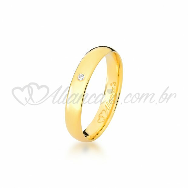 Aliança de casamento e noivado com brilhante em ouro 18k - 750