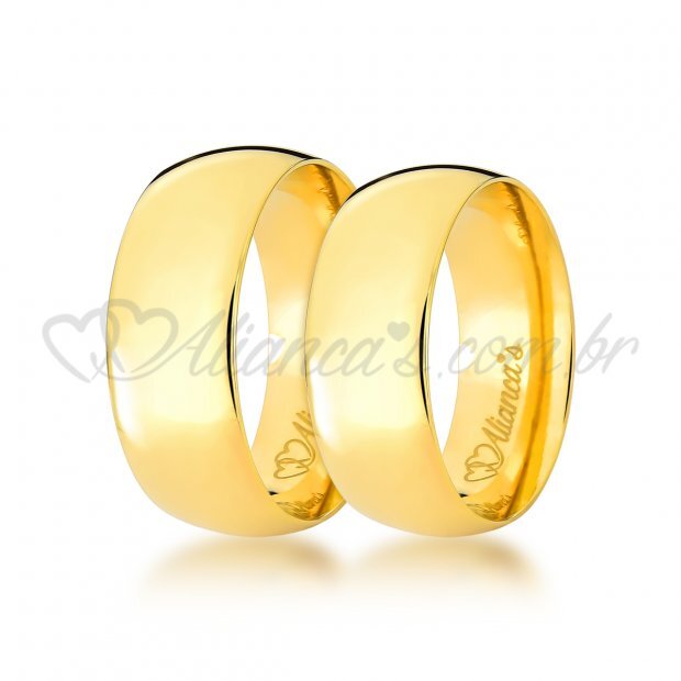 Par de alianas tradicionais lisas em ouro amarelo 18k - 750. Ideal para casamento e noivado.
