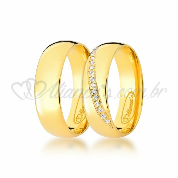 Alianas com brilhante para casamento e noivado em ouro 18k - 750