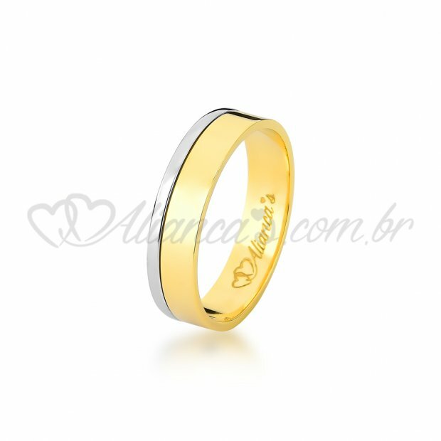 Par de alianas com brilhante em ouro amarelo e branco 18k - 750