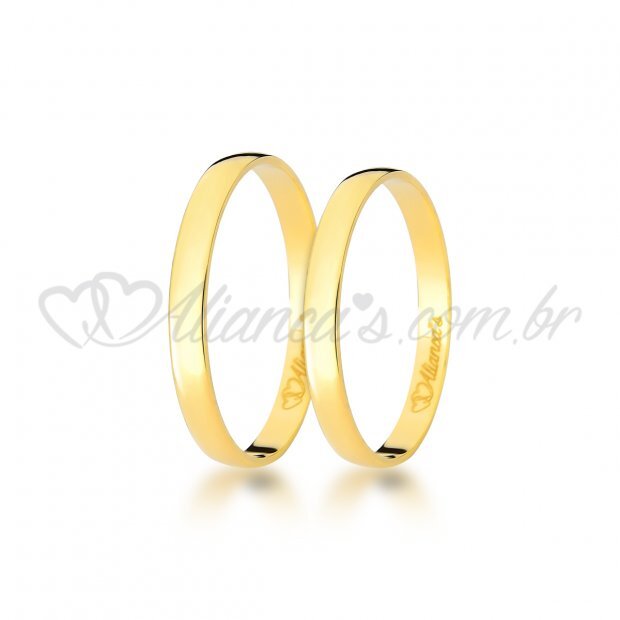 Par de alianas de casamento em ouro 18k -750 - Modelo clssico liso e polido