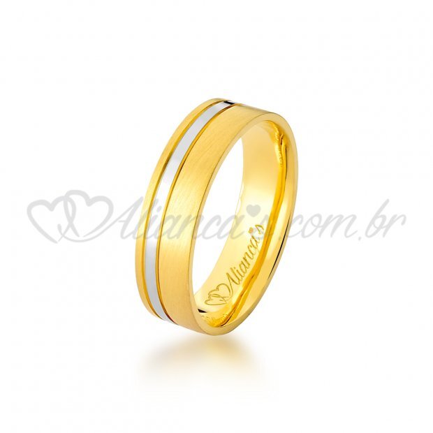 Par de alianas com brilhantes em ouro amarelo e branco 18k - 750