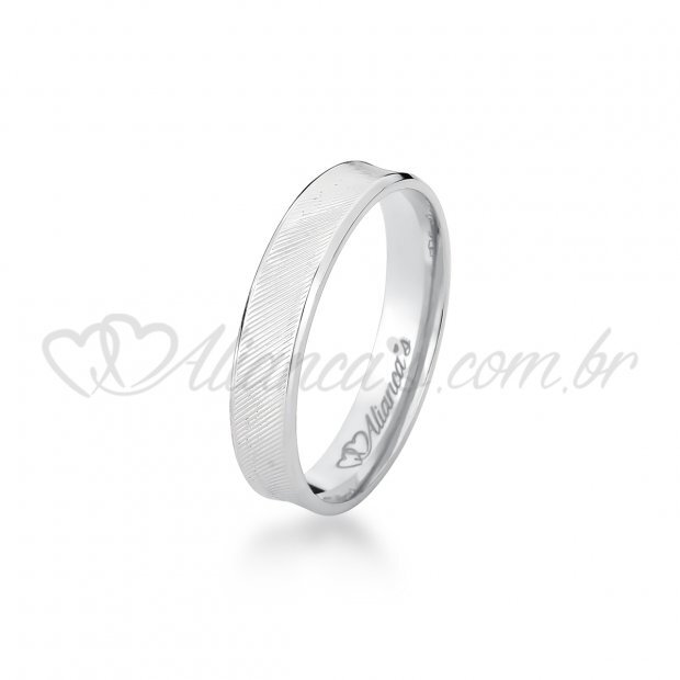 Par de alianas de casamento em ouro branco 18k - Acabamento cncavo e diamantado