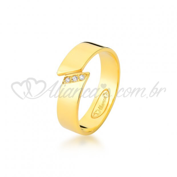 Aliana com brilhantes de casamento em ouro 18k -