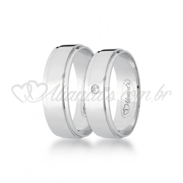 Par de alianas com brilhante em ouro branco 18k - 750