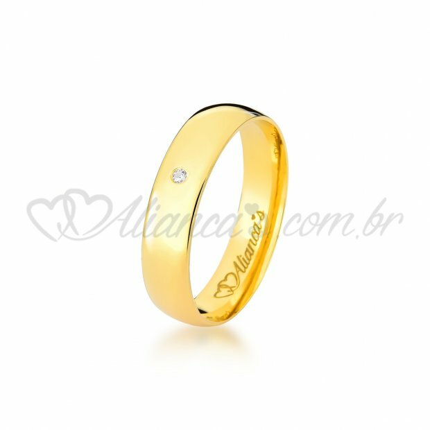 Par de alianas com brilhante para casamento em ouro 18k - 750