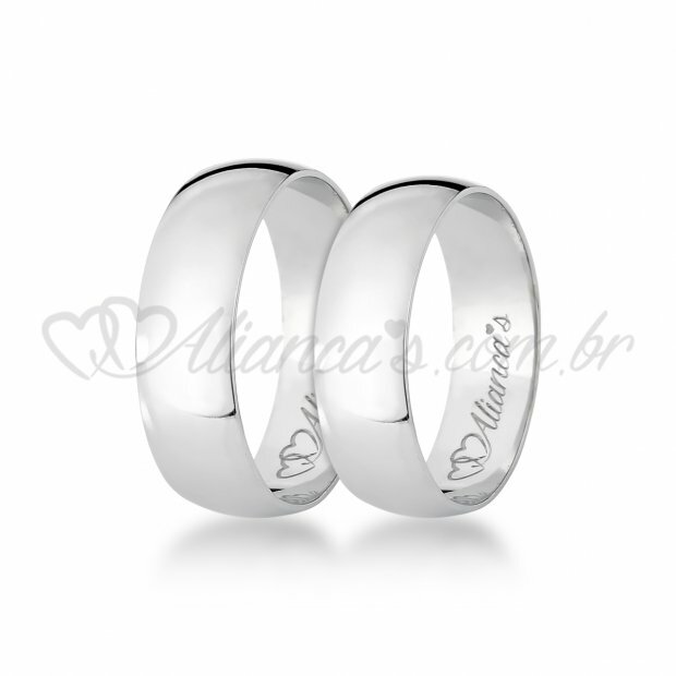 Par de alianas lisas de casamento em ouro branco 18k - 750.