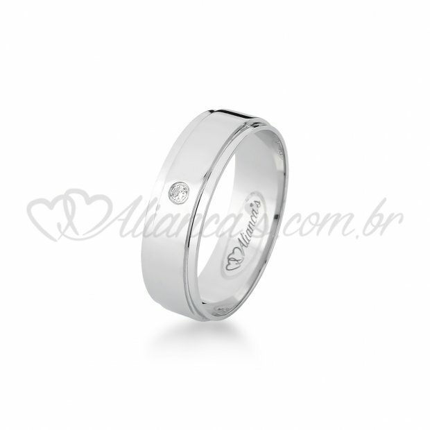 Aliana com brilhante de noivado e casamento em ouro branco 18k - 750