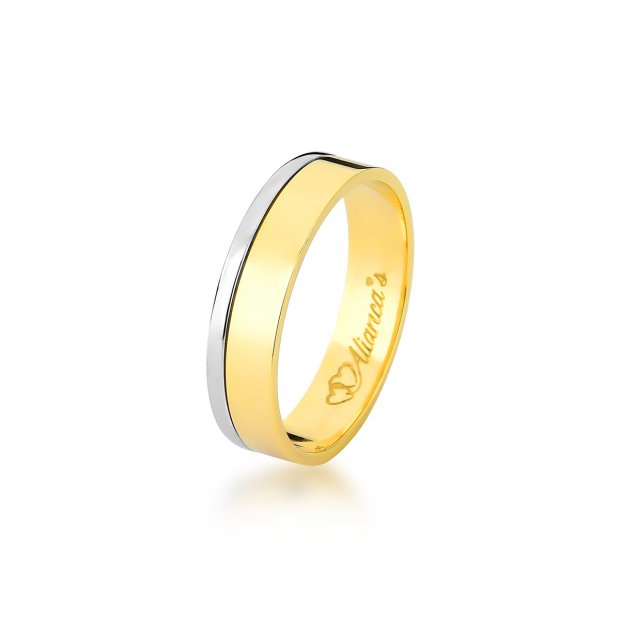 Par de alian�as em ouro amarelo com ouro Branco 18k
