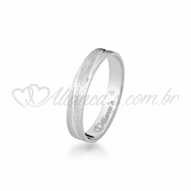 Par de Alianas perfeitas para casamento e noivado em ouro branco 18k - Acabamento diamantado