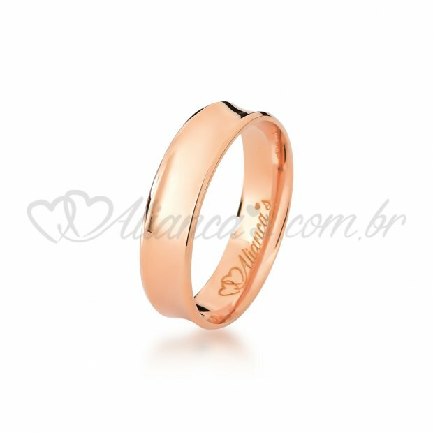 Par de alianas em ouro rose 18k - Acabamento cncavo e diamantado