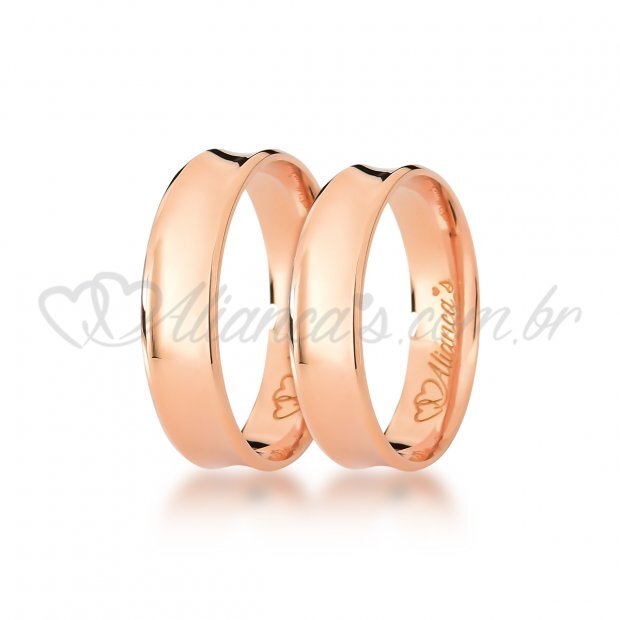 Par de alianas em ouro rose 18k - Acabamento cncavo e diamantado