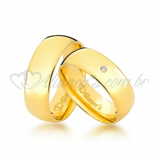 Alianas de casamento com brilhante em ouro 18k - Modelo tradicional.