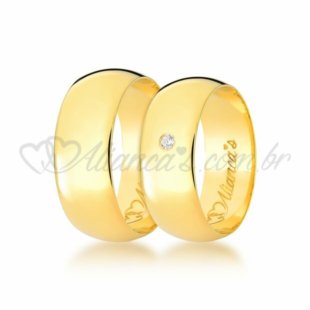 Alianas de noivado modelo tradicional com brilhante em ouro 18k - 750