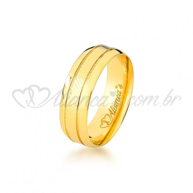 Par de alianas para casamento e noivado em ouro amarelo 18k - Trabalhada manualmente
