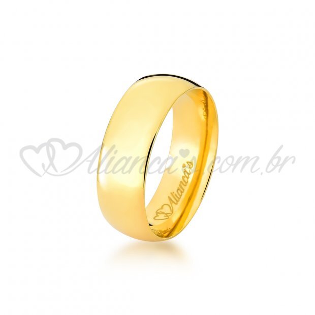 Par de aliana tradicional de noivado em ouro 18k - 750. Modelo liso e polido