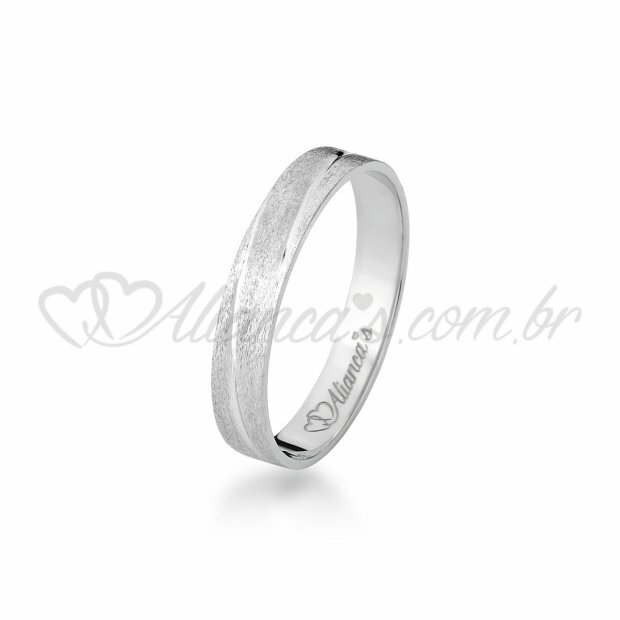 Par de Alianas perfeitas para casamento e noivado em ouro branco 18k - Acabamento diamantado