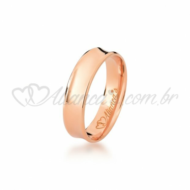Par de alianas em ouro rose 18k - Acabamento cncavo e diamantado