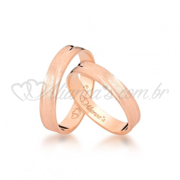 Par de alianas em ouro rose 18k - 750. Ideal para casamento e noivado