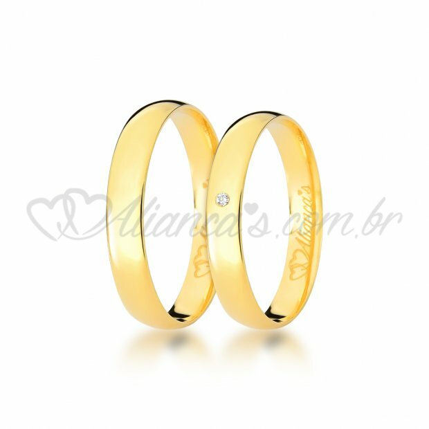 Alianas com brilhante em ouro 18k - 750. Modelo tradicional.