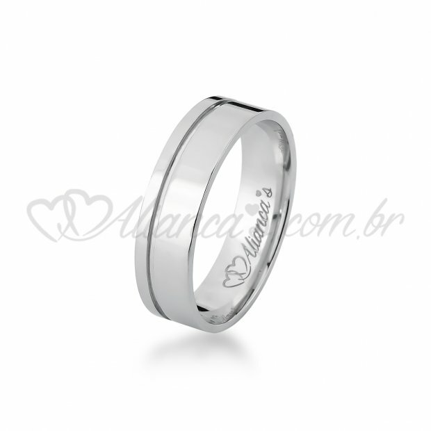 Par de alianas com brilhante em ouro branco 18k - Acabamento liso, semi anatmi