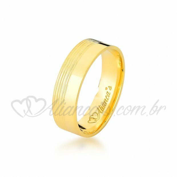 Par de alianas de noivado e casamento em ouro amarelo 18k - Acabamento semi anatmico e polido
