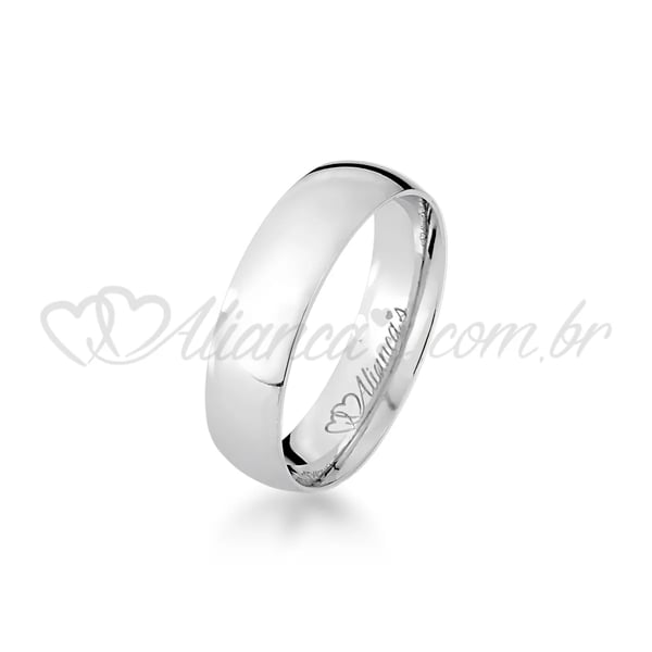 Aliança de casamento em ouro branco18k -750. Acabamento liso e abaulado.