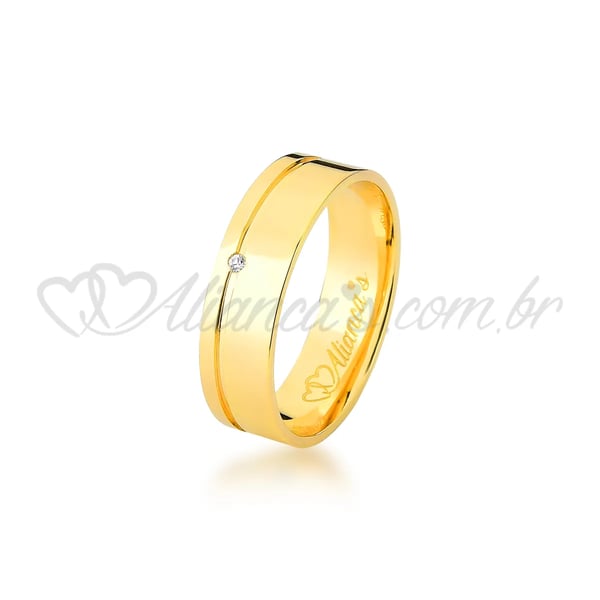 Aliança com brilhante para noivado e casamento em ouro 18k - 750