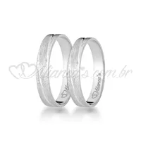 Par de Alianças perfeitas para casamento e noivado em ouro branco 18k - Acabamento diamantado