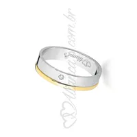 Par de alianças com brilhante em ouro branco com amarelo 18k - 750