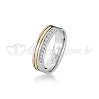 Aliança com brilhantes em ouro branco e amarelo 18k - Ideal para noivado e casamento.