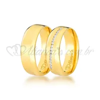 Par de alianças com brilhante de noivado e casamento em ouro 18k