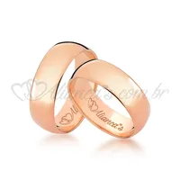 Par de alianças lisas em ouro rose 18k - Acabamento abaulado e polido