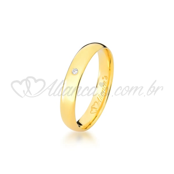 Aliança de casamento e noivado com brilhante em ouro 18k - 750